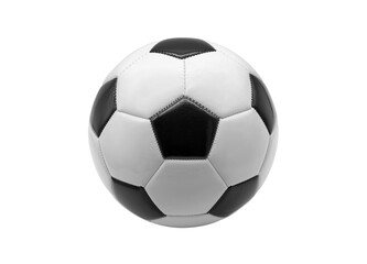 Obraz premium Soccer ball stitched leather. Classic black and white football isolated on white background.