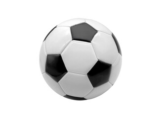Fototapeta premium Soccer ball stitched leather. Classic black and white football isolated on white background.