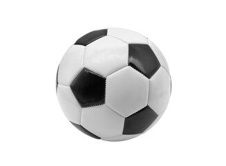 Fototapeta premium Soccer ball stitched leather. Classic black and white football isolated on white background.