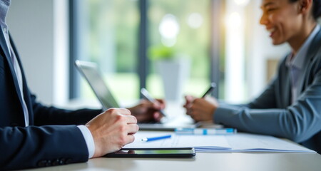 Fototapeta na wymiar Fotografia biznesowa. Zdjęcia stockowe pomagająca w prowadzeniu biznesu. Komputery ekonamia i ludzie. Motywacja komunikatywność jest podstawą sukcesu.