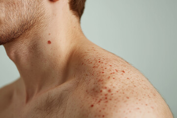 Fototapeta premium Close-up of skin redness and bumps on the shoulder and neck. Generated by AI