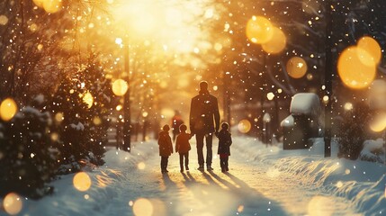 Winter Wonderland Family Stroll: A Snowy Sunset Walk