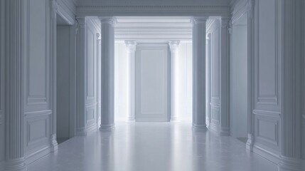 Fototapeta premium Elegant White Hallway With Corinthian Columns and Paneling