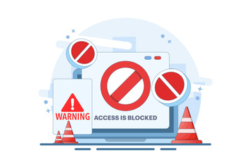 Online graphic concept of restricted access blocked on device, unauthorized internet web access prohibited or blocked, digital security sign prohibited denied, cyber danger warning.