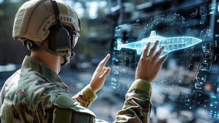 Soldier Interacts with Submarine Holographic Map