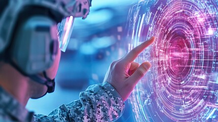 Soldier interacts with vibrant digital interface ring