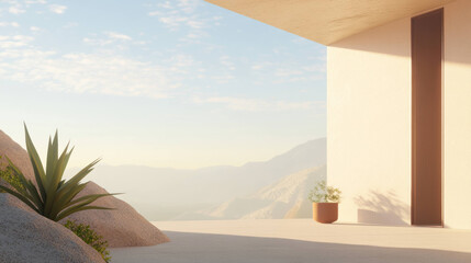 Modern desert home with minimalist design and serene view