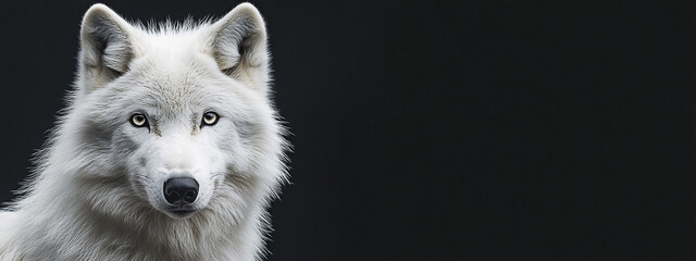 Obraz premium Arctic Wolf Staring Intently on Black Background with Copy Space