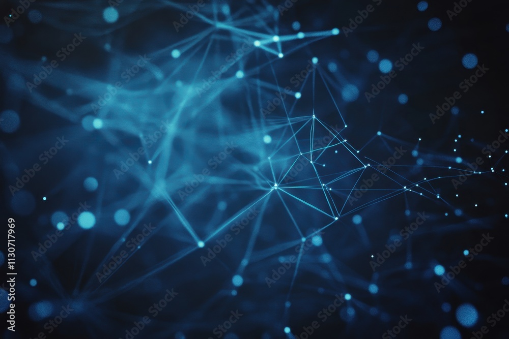 Poster abstract representation of interconnected networks and data visualization in dark tones