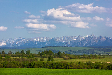 Obraz premium View of the Polish Tatras. Landscape with mountains on the horizon.