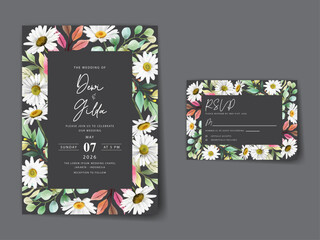 beautiful flower and leaves wedding invitation card template