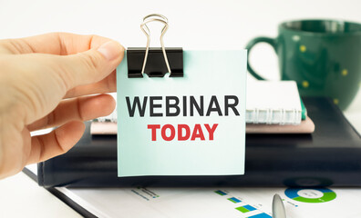 Conceptual hand writing text caption inspiration showing Webinar Today. Business concept for Online...