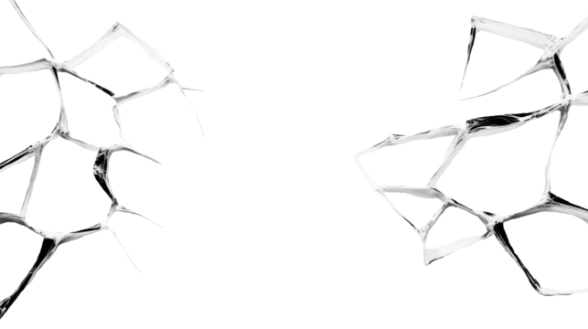 Shattered Glass Fragments on Transparent Background