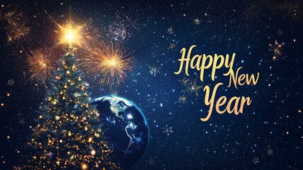 Fototapeta premium 非現実的で夢のような幻想的な世界_クリスマスツリーと新年のお祝い