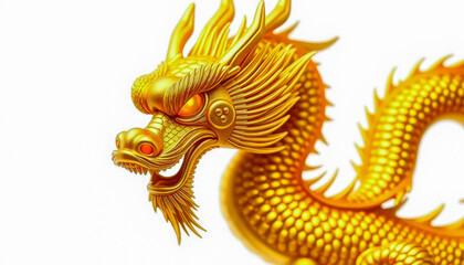 Fototapeta premium A golden dragon sculpture detailed in intricate patterns, representing strength, power, and good fortune in Chinese tradition.