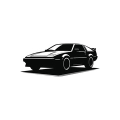 Naklejka premium Classic 80s Style Sports Car Black and White Vector Illustration