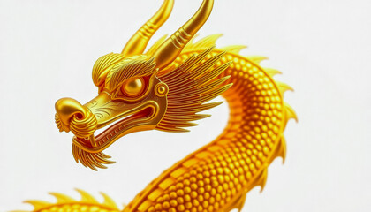 Fototapeta premium A golden dragon sculpture detailed in intricate patterns, representing strength, power, and good fortune in Chinese tradition.