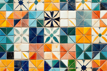 Colorful geometric ceramic tiles in various patterns and vibrant hues