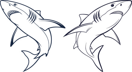 Fototapeta premium Shark line art vector and black and white drawing illustration design