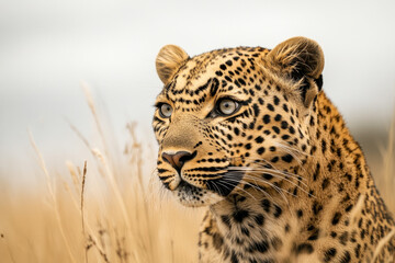 Obraz premium Majestic leopard in golden savannah landscape