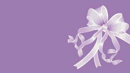 White ribbon bow on purple background, a simple design