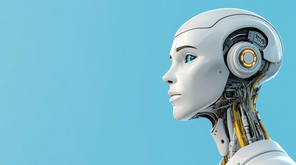 close up of humanoid robot with intricate details and sleek design, showcasing advanced technology and futuristic appearance