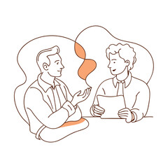 Line Drawing of Men Talking - Conceptual Line Art Vector Illustration