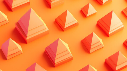 "3D Illustration of a Pattern with Numerous Pyramids on an Orange Background"






