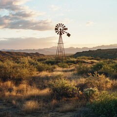 Windmill by greenery