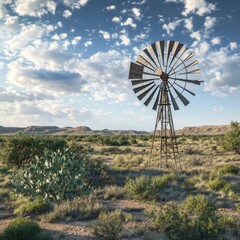 Windmill by desert plants