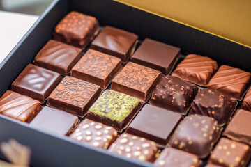 Fototapeta premium Assorted gourmet chocolate box with elegant texture and design