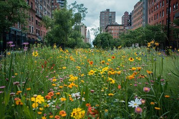 Obraz premium A verdant urban green area thrives with colorful. Generative Ai