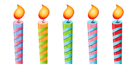 Set of birthday candles. Birthday design elements in  isolated on a white background.