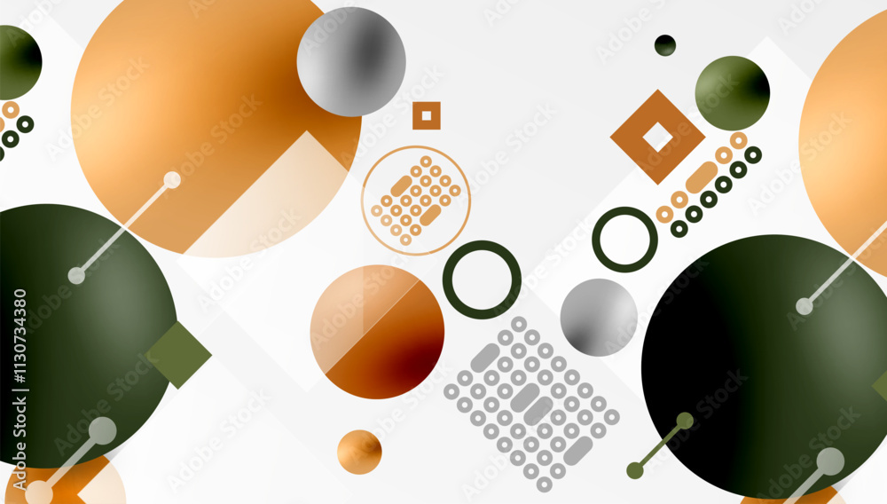 Poster minimalistic abstract vector design, layered geometric shapes circles, squares, and triangles with s