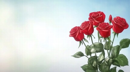 Fototapeta premium A bouquet of vibrant red roses against a soft, blurred background, symbolizing love and beauty.