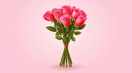 Obraz premium A vibrant bouquet of pink roses against a soft pink background, symbolizing love and beauty.
