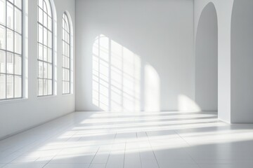 Obraz premium Bright and Spacious Empty Room with Arched Windows