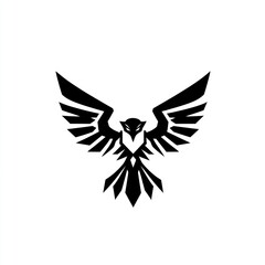 Obraz premium Fierce black eagle with wings spread wide, isolated on white background.