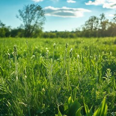 Obraz premium Field of vibrant green in spring bloom.