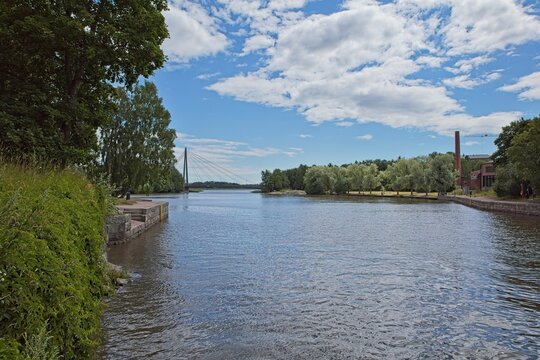 View of Vanhankaupunginselk&auml; bay shores and Matinkaaren silta bridge in summer, Helsinki, Finland.
