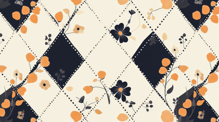 "Geometric Vector Pattern with Repeating Abstract Small Floral and Dotted Linear Design on Diamond Shapes &ndash; Clean Design for Fabric, Wallpaper, and Background. Includes Swatches Panel"






