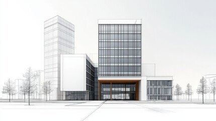 Fototapeta premium Urban architecture sketch mixed-use blueprint in minimalist style