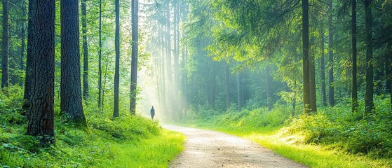 A quiet forest path at dawn
