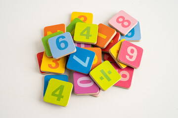 Math number colorful on white background, education study mathematics learning teach.