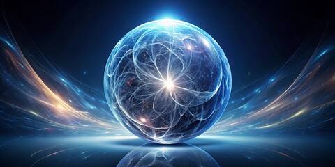 Obraz premium Luminous Orb of Energy, Celestial Sphere with Glowing Trails and Abstract Light Streaks