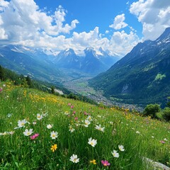 Obraz premium Sunny Alps vista from a peak on a summer day.