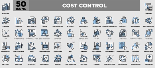 Cost Control Icon Set Blue Black