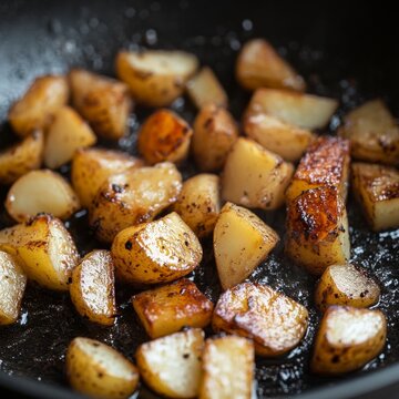 Potatoes cooking in pan