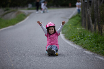 beautiful girl playing with her skateboard