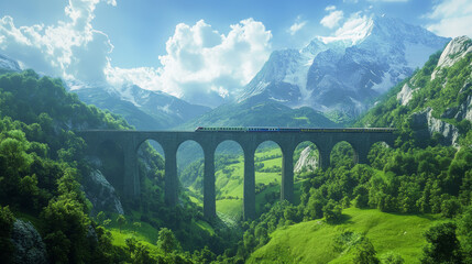 Train traveling on the bridge